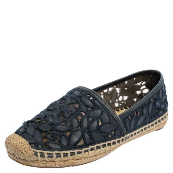 Tory Burch Leather Lace Espadrilles - Navy | Size 9.5 - Picture 1 of 12